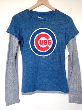 Chicago Cubs MLB Long Sleeve Baseball T Shirt Blue Gray Two Fer